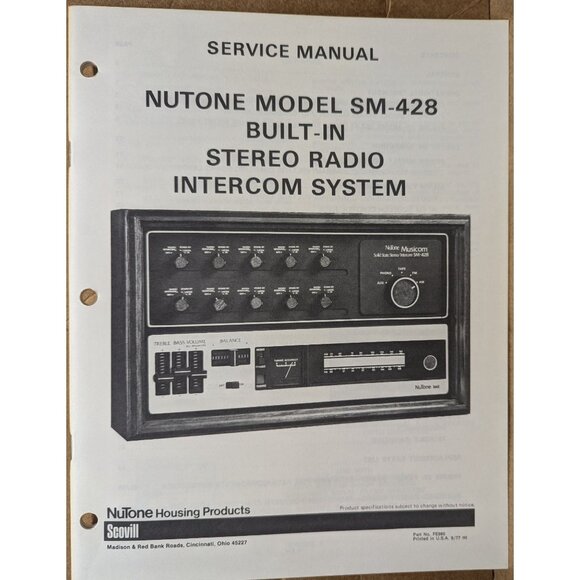 NUTONE SERVICE MANUAL FOR BUILT-IN STEREO RADIO INTERCOM SYSTEM MODEL SM-428 - Picture 3 of 8